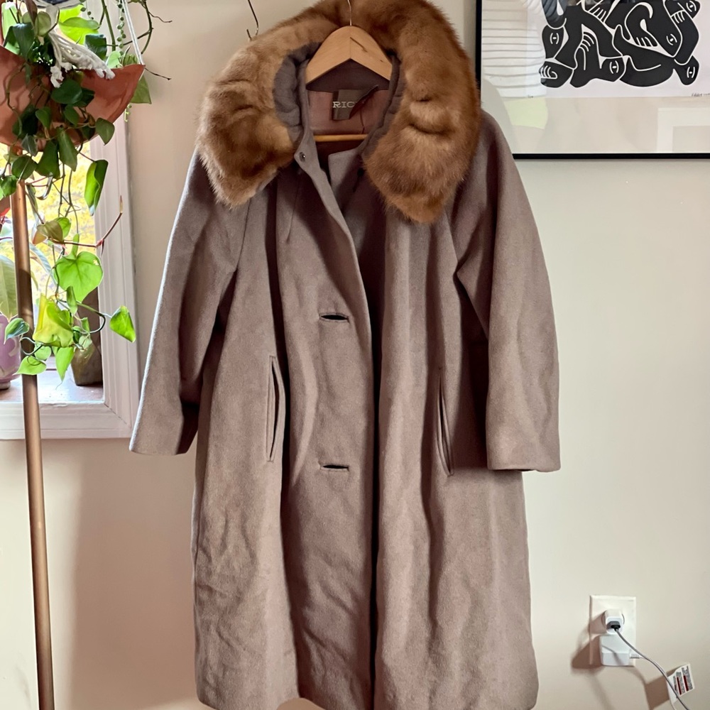 Vintage Fur Trim Long Brown Coat